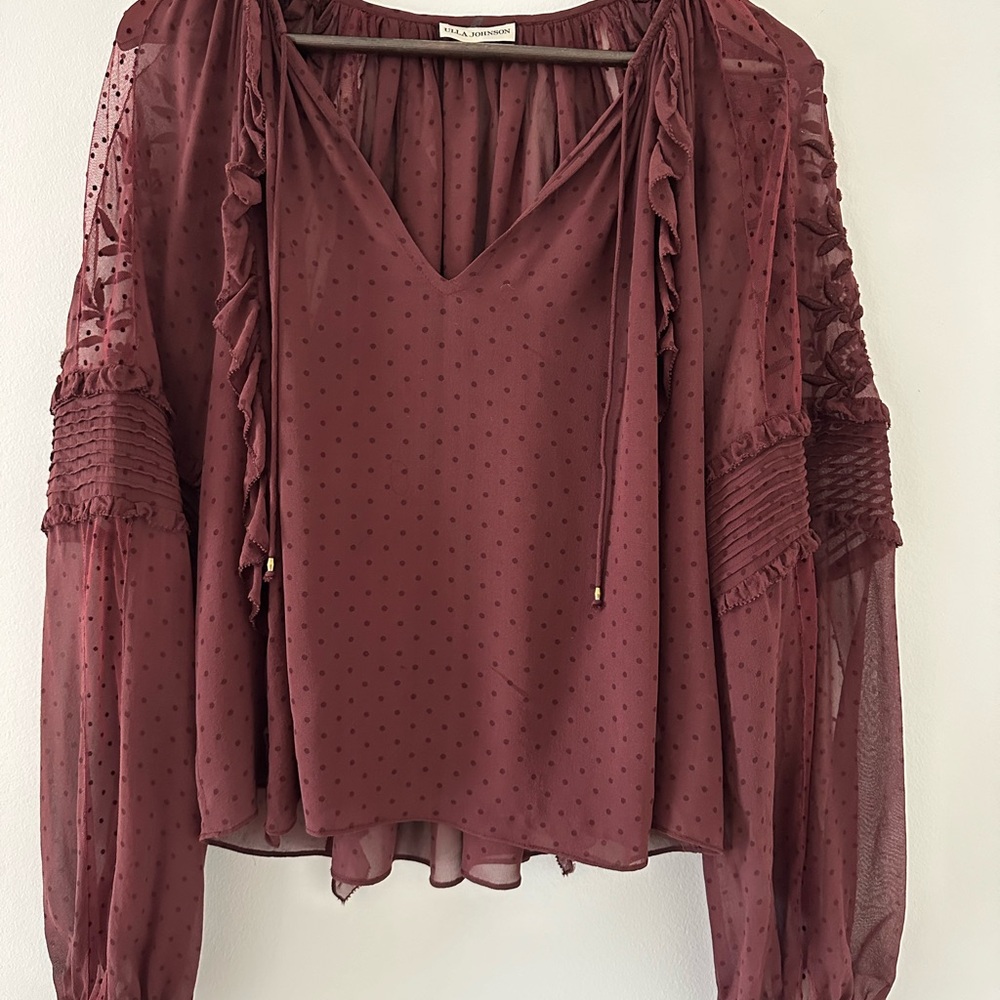 Ulla Johnson Burgundy Sheer Blouse